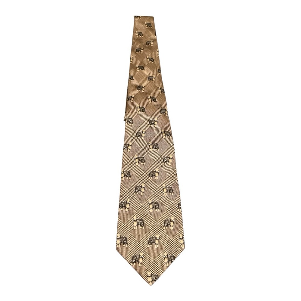 Men’s Vintage Polo by Ralph Lauren sheep dog brown and cream silk tie, one size